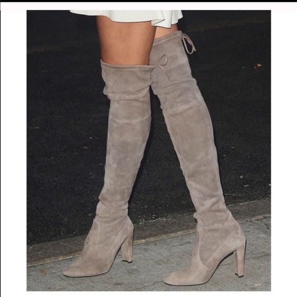 Highland Block Heel Gray Suede Over The Knee Boots - Picture 1 of 6